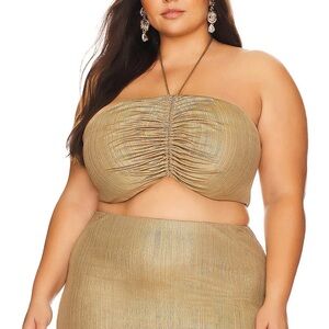 Gold Strapless Ruched Top and Skirt Set